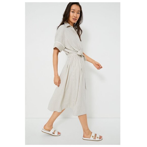 Tuckernuck | NEW Natural Stripe Kate Short Sleeve Midi Dress Size M - Picture 2 of 12